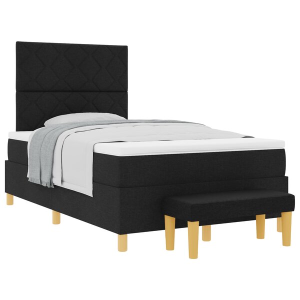vidaXL Lit à Ressorts avec Matelas & Banquette Noir 120x200 cm Tissu