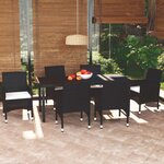 vidaXL Ensemble à manger de jardin coussins 7Pièces Résine tressée Noir