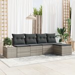 vidaXL Ensemble de Canapés de Jardin 5 Pièces avec Coussins Gris Clair en Rotin