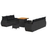 Ensemble de canapés de jardin vidaXL 10 pièces avec coussins en rattan poly noir acacia