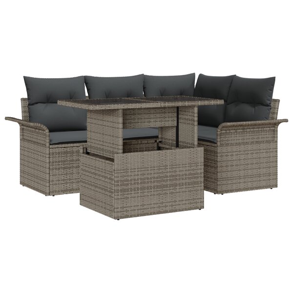 vidaXL Canapé de Jardin de 5 pièces avec Coussins Gris en Poly Rattan