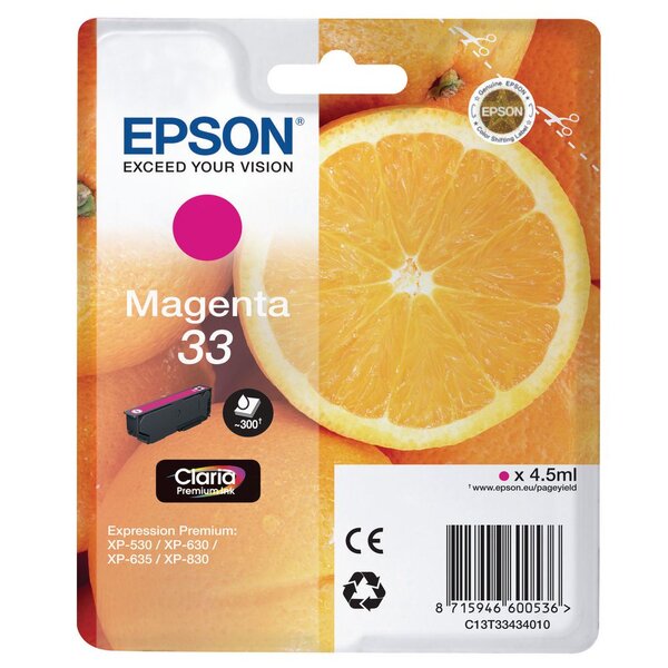 33 oranges" cartouche d'encre originale claria premium (c13t33434012) - magenta"
