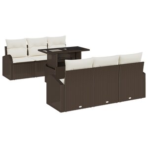 vidaXL Set de Canapé de Jardin de 7 Pièces avec Coussins Marron en Rattan Synthétique