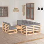 vidaXL Salon de jardin 8 Pièces avec coussins Bois de pin massif