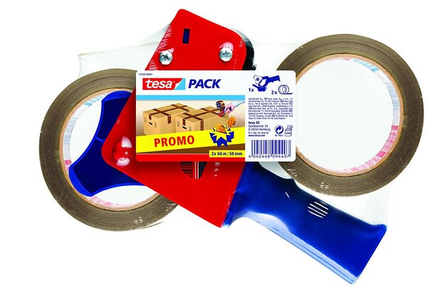 Dévidoir manuel d'emballage + 2 rouleaux havane inclus de 66 m x 50 mm bleu tesa