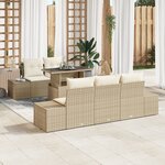 vidaXL Ensemble de canapé de jardin 6 pièces avec coussins béiges en poly rattan