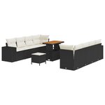 Ensemble de Canapé de Jardin 11 Pièces avec Coussins Noir Poly Rattan Acacia