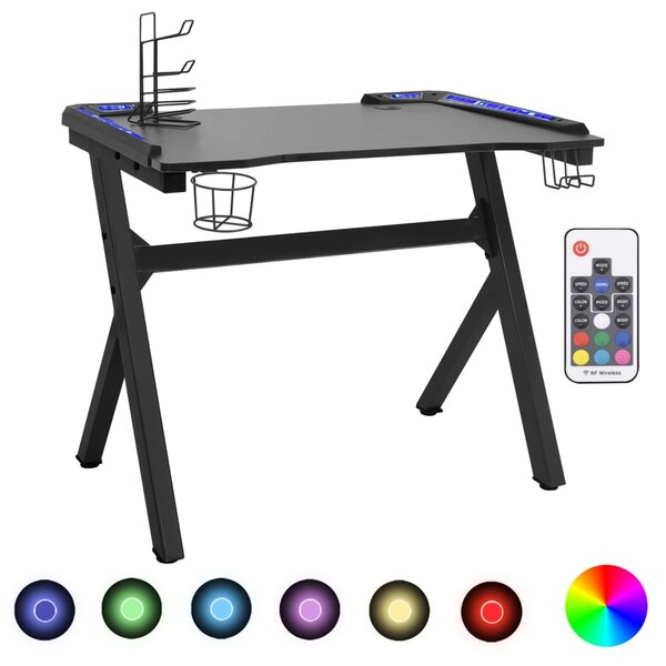 vidaXL Bureau de jeu à LED en forme de Y noir 90x60x75 cm