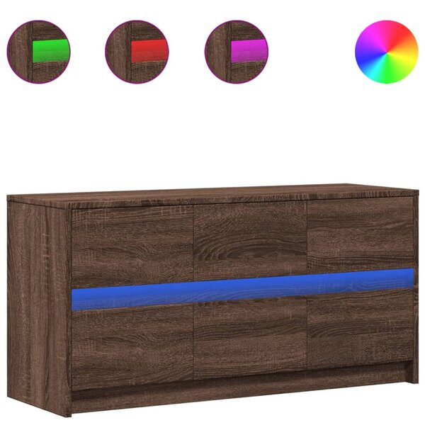 vidaXL Meuble TV avec LED chêne marron 100x34x50 cm bois d'ingénierie