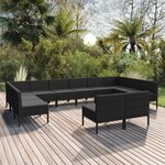 vidaXL Salon de jardin 12 Pièces avec coussins résine tressée noir