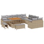 Ensemble de Canapé de Jardin 13 pièces avec Coussins Beige Rattan Poly Acacia