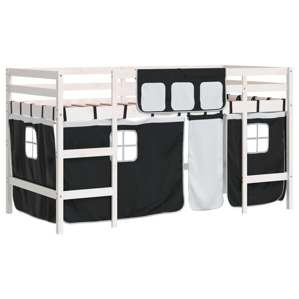 vidaXL Lit mezzanine enfants et rideaux blanc/noir 80x200cm pin massif