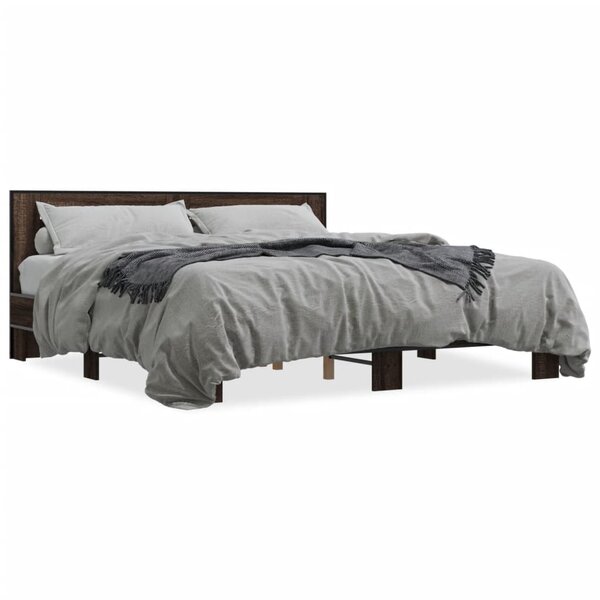 vidaXL Cadre de lit chêne marron 200x200 cm bois d'ingénierie et métal
