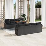 Ensemble de Canapé de Jardin vidaXL 9 Pièces avec Coussins Noir Poly Rattan