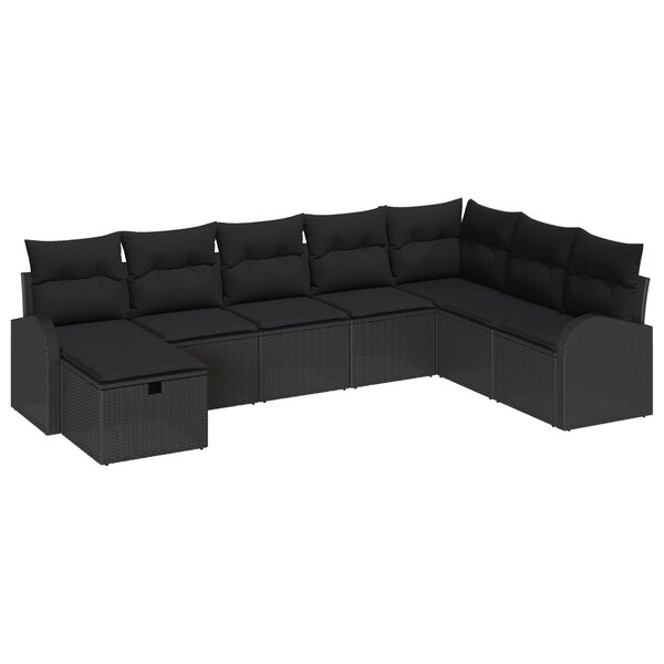 vidaXL Set de canapés de jardin 8 pièces avec coussins Noir Poly Rattan