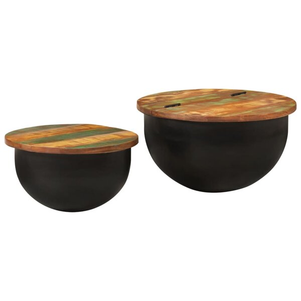 vidaXL Ensemble de tables basses 2 Pièces noir bois récupération massif