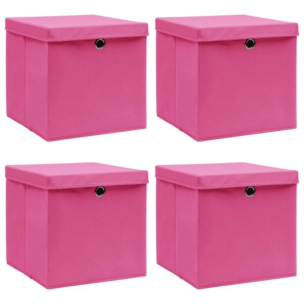 vidaXL Boîtes de rangement avec couvercles 4 Pièces Rose 32x32x32cm Tissu