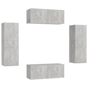 vidaXL Ensemble de meubles TV 4 Pièces Gris béton Bois d'ingénierie