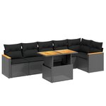 vidaXL Salon de jardin 7 Pièces avec coussins noir résine tressée