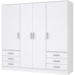 Armoire 4 portes battantes + 6 tiroirs - Bois aggloméré - Blanc mat - 206 5 x 60 x 200 cm