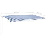vidaXL Auvent manuel rétractable avec poteaux 6x3 m Bleu et blanc