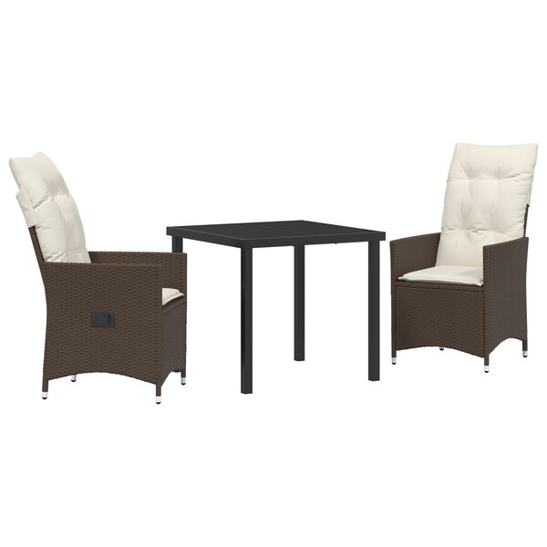 vidaXL Ensemble de Salle à Manger de Jardin 3 pièces avec Coussin Marron Poly Rattan