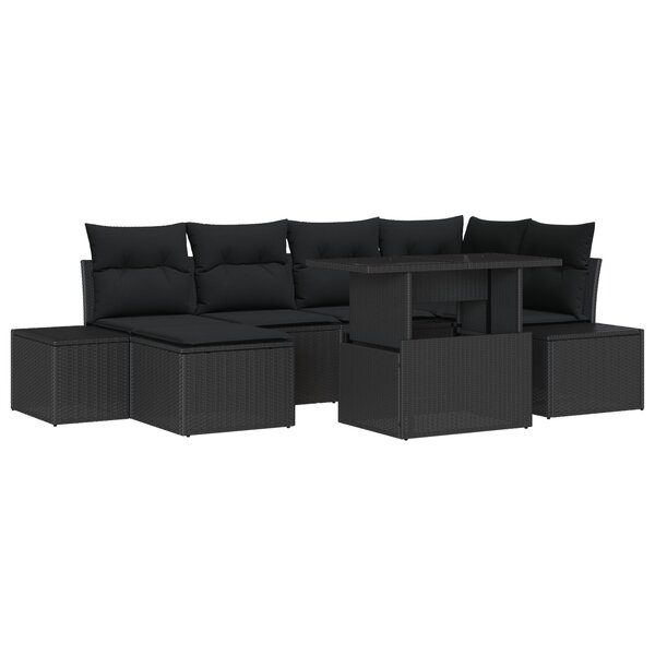 vidaXL Ensemble de canapé de jardin 7 pièces avec coussins en poly rotin noir