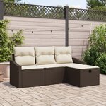 vidaXL Ensemble de canapé de jardin 4 pièces avec coussins en rotin poly marron