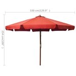 vidaXL Parasol d'extérieur avec mât en bois 330 cm Terre cuite