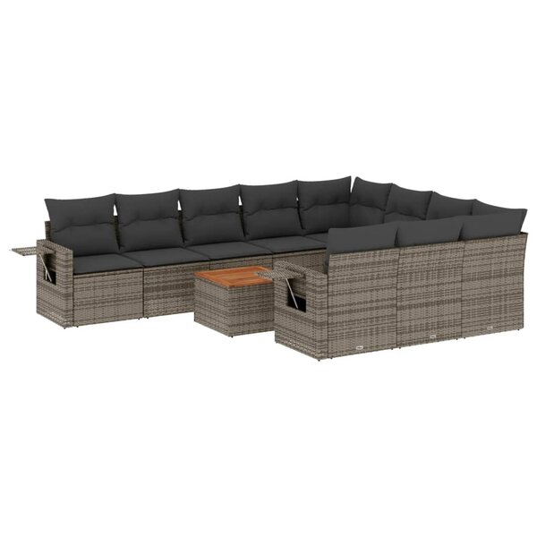 vidaXL Salon de jardin 11 Pièces avec coussins noir résine tressée