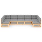 Salon de jardin meuble d'extérieur ensemble de mobilier 7 pièces avec coussins bois de pin massif 02_0017126