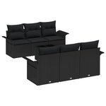 Ensemble de Canapé de Jardin de 7 Pièces avec Coussins Noir Rattan Poly