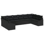 vidaXL Ensemble de canapé de jardin 10 pièces avec coussins Rattan Poly Noir