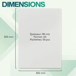 ACROPAQ 50 Feuilles plastifieuse A3 80 microns- Avec 50 Pochettes de Plastification - Brillantes - Coins arrondis