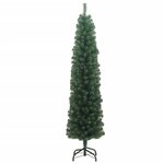 vidaXL Sapin de Noël artificiel mince avec support vert 210 cm PVC