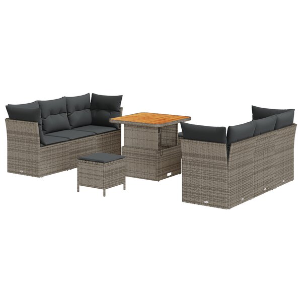 Ensemble de canapé de jardin vidaXL 9 pièces avec coussins Gris Poly rotin Acacia