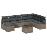 Ensemble de canapé de jardin 8 pièces avec coussins noir poly rotin