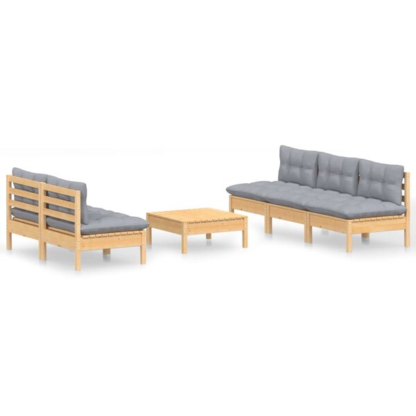 vidaXL Salon de jardin 6 Pièces avec coussins gris bois de pin