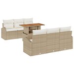 vidaXL Ensemble de Salle à Manger de Jardin de 7 Pièces avec Coussins Beige Poly Rattan Acacia