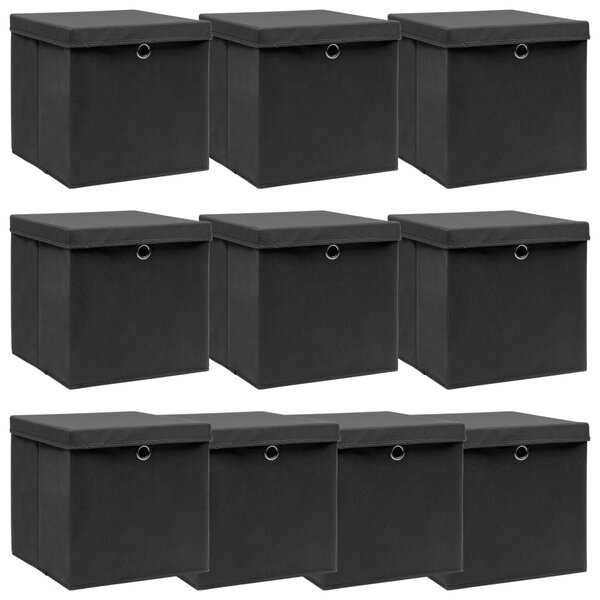 vidaXL Boîtes de rangement avec couvercle 10 Pièces Noir 32x32x32cm Tissu