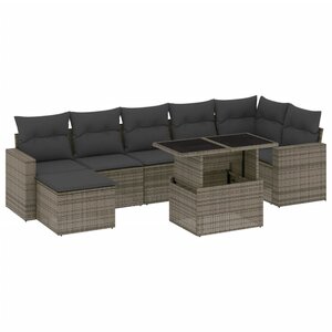 vidaXL Salon de jardin 8 Pièces avec coussins gris résine tressée