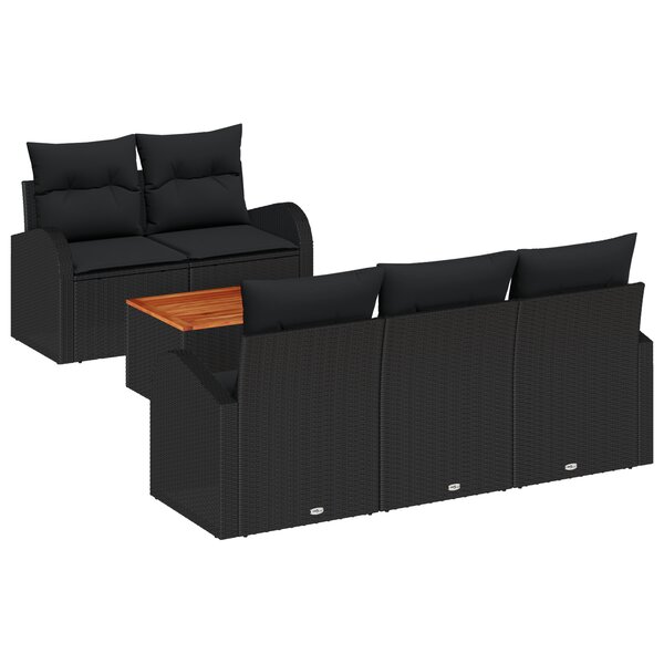 Canapé de Jardin de 6 pièces vidaXL avec coussins en Poly Rotin Noir Acacia
