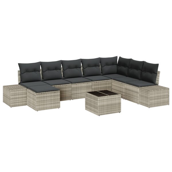 vidaXL Set de canapé de jardin 9 pièces avec coussins gris poly rotin