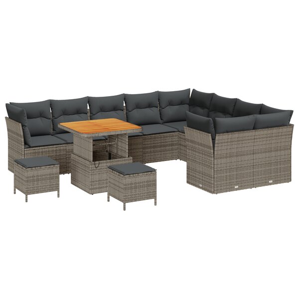 vidaXL Ensemble de canapé de jardin de 12 pièces avec coussins gris en poly rotin