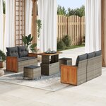 vidaXL Ensemble de Sofa de Jardin 8 Pièces avec Coussins Gris Poly Rattan Acacia