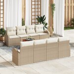 Set de Canapé de Jardin 9 Pièces avec Coussins Beige en Rattan Poly