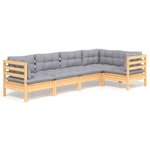vidaXL Salon de jardin 5 Pièces avec coussins gris bois de pin