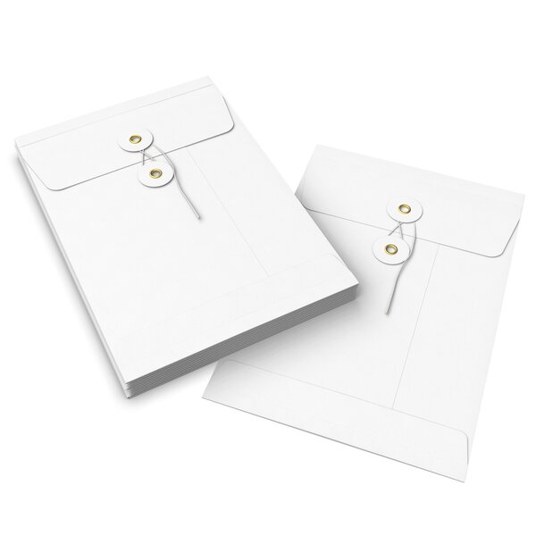 Lot de 10 enveloppes à soufflets à rondelle et ficelle blanche 229x162