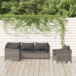 vidaXL Salon de jardin 5 Pièces avec coussins Gris Résine tressée
