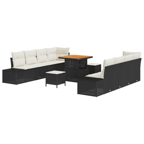 Set de Canapés de Jardin vidaXL 11 Pièces avec Coussins Noir Rattan Poly Acacia